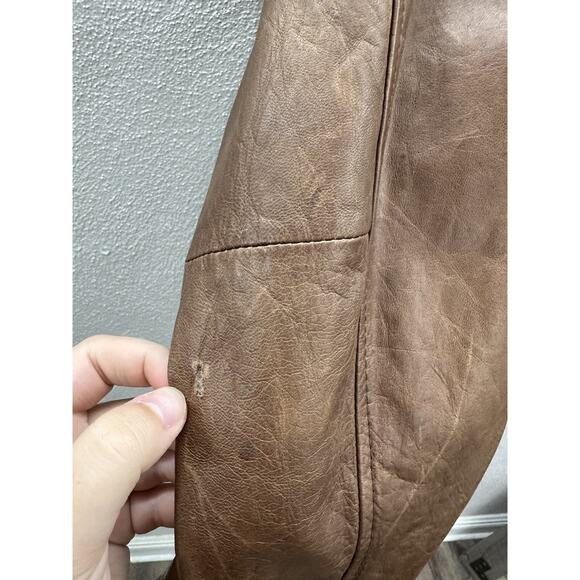 Eddie Bauer Mens Bomber Jacket Size Large Brown Genuine Lamb Leather Zip Up VTG - Picture 4 of 15